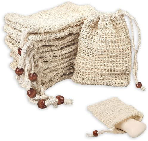 Seifensäckchen Bio, 12 Stück Seifensack Zum Duschen,14×9cm | Natürliches Sisal Seifenbeutel, Sicherer und Langlebiger Sisalfaser Seifensäckchen für Feste Seife