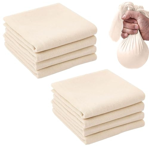 100% Unbleached Pure Cotton Muslin Cloths, 8PCS Nut Milk Bag Reusable, Cheese Cloths for Straining, 50 x 50cm, Food Strainer for Butter, Nut Milk
