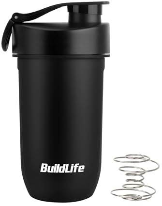 BuildLife Protein Shaker 600ml – Auslaufsicher, BPA-Frei, Einfache Reinigung, Tritan,Spiralmischer für cremige Shakes,Spülmaschinenfest - Premium Eiweißshaker, Schüttelbecher für Eiweiß (Schwarz)