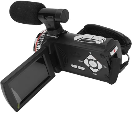 Akozon Videocamera 6K Videocamera HD Schermo con Rotazione a Doppia Lente Registratore Digitale Grandangolare Microfono Wireless Viaggio Remoto