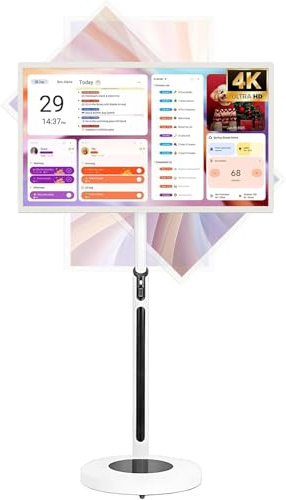 Smart TV Portatile 24/27/32 con Ruote Telecomando Monitor Touch Screen 4+64gb/8+128gb Batteria Incorporata 5-8h Rotazione Completa Rotazione Fotocamera Web 8mp/13mp(32in,8+128GB(4K))