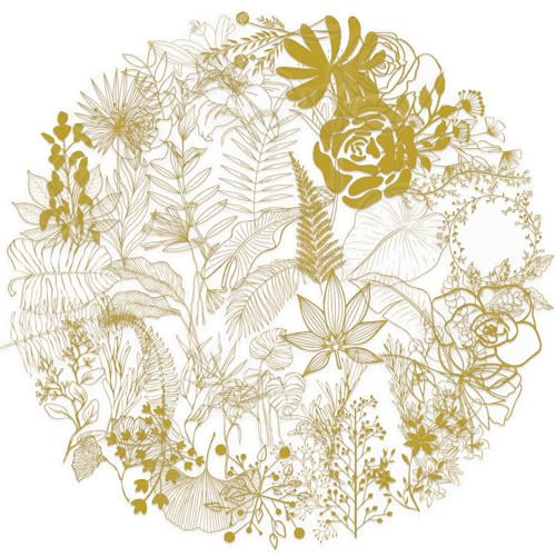 RGBEE Goldene Blume Sticker 50 Stücke, Fantasy Aesthetic Aufkleber für Scrapbook Journal Fotoalbum Kühlschrank Laptop Kindle Planer Koffer Skateboard Fahrrad, Wasserfeste Transparente PET Decals