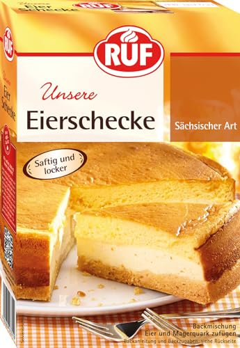 RUF Eierschecke Kuchen, Backmischung für einen cremigen Käsekuchen sächsischer Art mit Quark-Füllung und Scheckenmasse