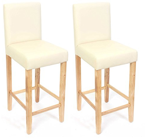 2er-Set Barhocker Barstuhl M37 Kunstleder - Creme, helle Füße