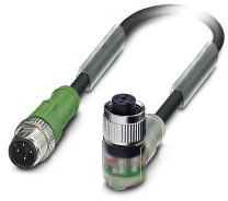 PHOENIX CONTACT SAC-4P-M12MS/0.3-PUR/M12FR-3L Sensor/Aktor-Kabel, 4 Polig, PUR Halogenfrei, Stecker Gerade M12, Buchse Gewinkelt M12, 0.3m Kabellänge, Schwarz/Grau