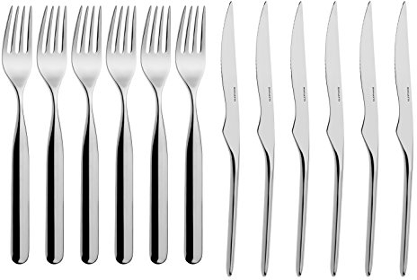 Bugatti IN-075S80MB Vidal - Servizio da 12 Posate per Dessert (6 forchette e 6 coltelli), in Acciaio, 36 x 26 x 5 cm