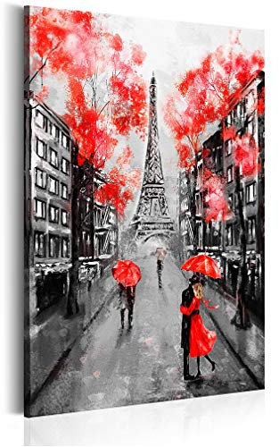 decomonkey Bilder Menschen Paris 80x120 cm 1 Teilig Leinwandbilder Bild auf Leinwand Vlies Wandbild Kunstdruck Wanddeko Wand Wohnzimmer Wanddekoration Deko Eiffelturm Frankreich Rot Regen
