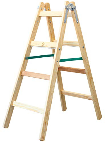 Holzleiter Standard 2x4 Stufen 150kg klappbare Malerleiter Klappleiter Doppelstufenleiter mit Eimerhaken