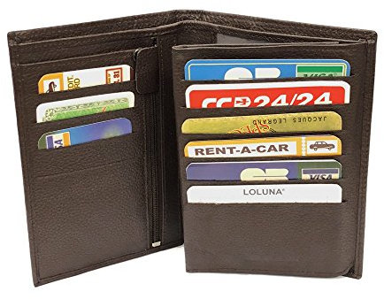 LOLUNA® Grand Portefeuille Classique en Cuir Vachette Souple 4 Volets Pratique pour Placer Carte Grise - permis - identité - Cartes - Billet - Monnaie - Idée Cadeau pour Homme et Femme - Brun