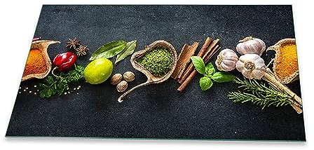 Herdabdeckplatte Abdeckung Ceranfeld Abdeckplatte Schneidebrett 1-Teilig 90x52 Gewürze Mehrfarbig Spritzschutz Glasplatte Ceranfeldabdeckung Schutz Herdschutz Sicherheitsglas Glasschneidebrett