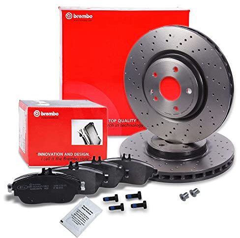BREMBO Coated Disc Line Bremsenset Vorderachse inkl. Gelochte Sport-Bremsscheiben Vorne Ø 320 mm Belüftet und Bremsbeläge Vorne Kompatibel mit MERCEDES-BENZ A-Klasse, B-Klasse, CLA