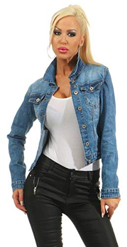 Fashion4Young 4978 Damen Jeansjacke Damenjacke Jeans Jacke Kurze Jacke Stretch-Denim (Blau, L-40)