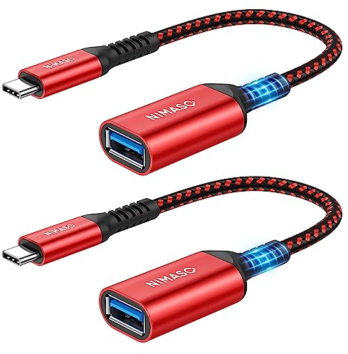 NIMASO USB C to USB 3.1 Adapter 2 Pack,OTG Cable Type C Male to USB Female OTG Adaptor Compatible with iPhone 15,MacBook 2018,iPad Pro, Samsung Galaxy S23/S22/A53, Huawei P60/P50,Google Pixel-Red