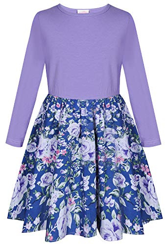 BONNY BILLY Vestito Bambina Casual Cotone Jersey Floreale Corto Invernale Manica Lunga