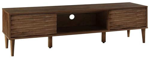 Mueble TV de Madera Oscura Unidad Multimedia con Estante para 2 gabinetes Kayan