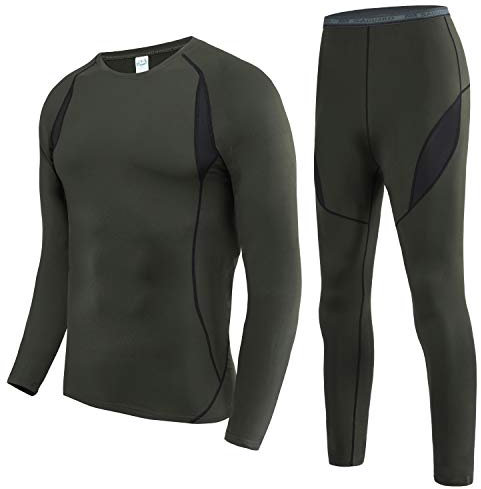 SAGUARO Ensembles Thermiques Homme Chaud sous-Vêtements de Thermique Ski Armée Verte GR. 2XL