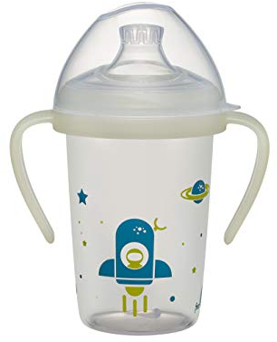 NIP Borraccia Day&Night: bicchiere a prova di perdite con manico e beccuccio morbido, si illumina al buio, a partire da 6 mesi, 270 ml, senza BPA, razzo