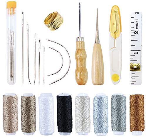 Vitoki Polster-Reparatur-Set, 29 Stück, Handnähnadeln, Segeltuchfaden und Nadeln, Maßband, große Öse, Nähnadeln für Polsterung, Teppich, Lederhandwerk, Reparatur