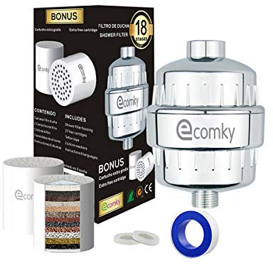 Ecomky Filtro Ducha Antical - Set 2 Cartuchos con Vitamina C - Filtro Agua Ducha - Protege Piel y Cabello y Alivia sus Picores - Reduce Cal y Cloro - Elimina Metales Pesados - Shower Filter - KDF