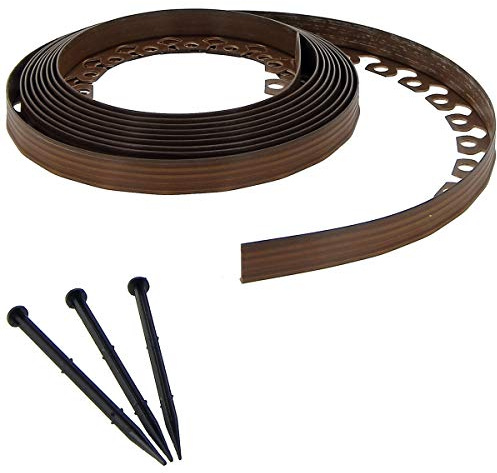 GT Garden Flexible Rasenkante - Beetumrandung, Braun, 3,8cm x 10m inkl. 20 Befestigungstiften