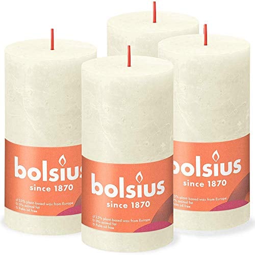 Bolsius - Bougie pilier rustique - Ivoire - Lot de 4 - Longue durée de combustion de 60 heures - Bougie de maison - Décoration d'intérieur - Non parfumée - Cire naturelle végétalienne