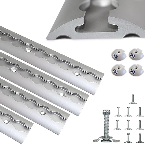 NTG 2 binari per airline da 2 m a forma semicircolare con fori – con 10 raccordi a vite + 4 tappi terminali – | fissaggio del carico per camion e camper | forato | argento anodizzato
