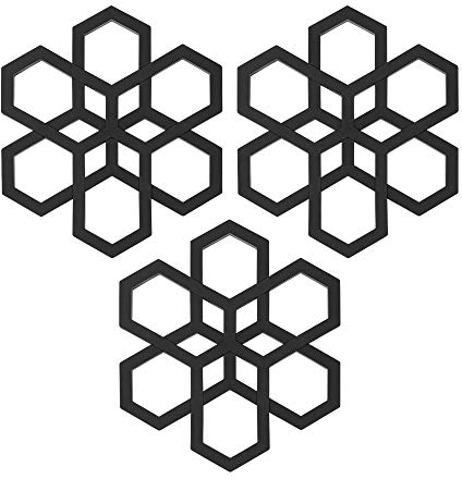 Rubberneck 3er/6er Set Silikon Topfuntersetzer, teilbarer Untersetzer im Blüten-/Ahornblatt-Design, schwarz