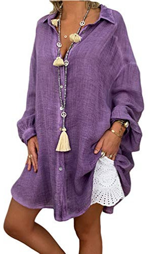 HZQIFEI Donna Mare Camicia Vestito da Spiaggia Copricostume da Bagno Scollo a V Camicetta Bikini Cover Up Manica Lunga (Viola, XXL)