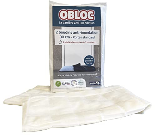 2 boudins Anti-inondation 90x18 cm OBLOC® - Protection jusqu'à 10 cm de Hauteur - Écologiques - Étanches - Fabriqués en France - Réutilisables - Brevetés