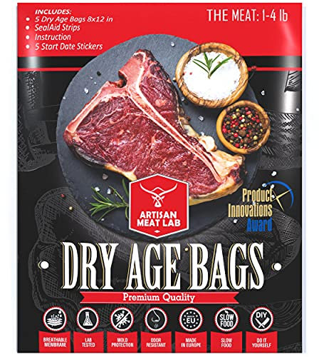 Dry Aging Bags for Meat Vacuum Sealer no Required easily create Dry Age Meat at Home breathable membrane KIT 5pcs 8x16 in (20x40cm) 1-5lb up to 2.5kg