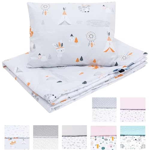 Bellochi Multifunktional Baby Decke Set - Doppelseitig Baby Bettwäsche 75x100 cm und Kissen 30x40cm - aus 100% Baumwolle - Apanatschi