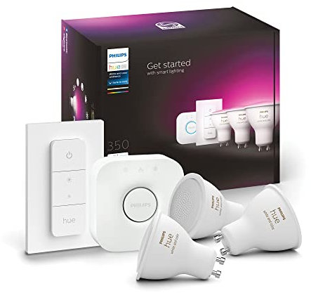 Philips Hue Kit de démarrage 3 x GU10 et chevalet Blanc et Ambiance colorée