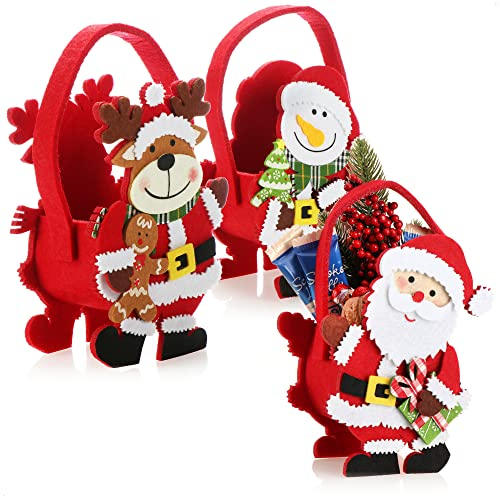 COM-FOUR® 3x Weihnachtstaschen aus Filz - weihnachtlicher Weihnachtskorb, Geschenkkorb - Filztaschen für kleine Präsente - Geschenktasche für Weihnachten und Nikolaus - 18cm (rot + Tanne)