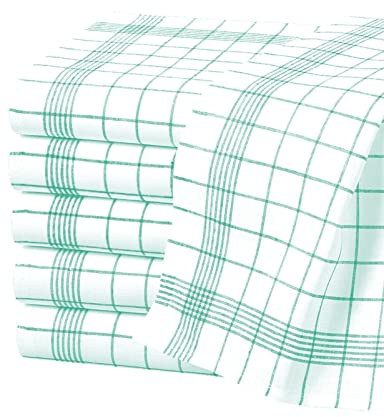 Zestri 10er-Set Geschirrtücher 50x70 cm | Grün Weiß kariert | 100% Baumwolle 60g/Stück | Geschirrhandtücher für Küche, Restaurant & Gastronomie | Küchentücher Trockentücher