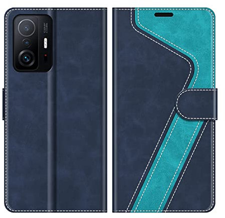 MOBESV Hülle für Xiaomi 11T 5G / 11T Pro 5G Handyhülle, Lederhülle mit Kartenfach, Klapphülle mit Ständer, Flip Case Handytasche Schutzhülle, Modisch Blau