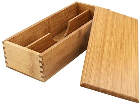 Tomotato Holz Besteckkasten mit Deckel, 2 Fächer Besteck Aufbewahrung, Japanischer Stil Besteckbox für Essstäbchen Löffel Gabel Messer Silberwaren Utensilien