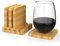 Vinsani Bamboo Coasters Set of 4 All-Natural Bamboo Wooden Square Drink Coaster with Holder for Coffee Tea Glasses Cups Mugs Wine Home Kitchen Table Housewarming Gift 9 x 9 cm