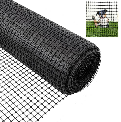 HUIMO 1 x 10m Safety Temporary Fencing Outdoor, Garden Fencing for Dogs & Cats, Chicken Wire Mesh Fencing Roll, Plastic Garden Mesh Netting Fence with Zip Ties, for Poultry, Deer (Black)