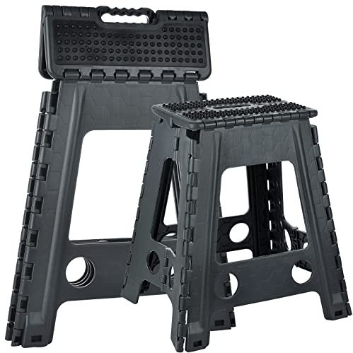 Rainberg 18 Inch Heavy Duty Folding Step Stool, Non-Slip Foldable Footstool for Toddlers, Folds Flat with Carry Handle, Space Saving Folding Stool Easy Carry Foldable stepping Stool for Indoor/Outdoor