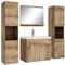 Badezimmer Badmöbel Set Montreal XL 60cm Waschbecken Eiche Kastanie - Unterschrank Hochschrank Waschtisch Möbel