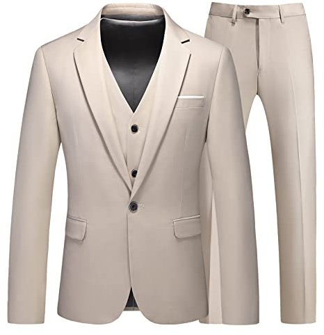 KUDMOL Costume Homme 3 pièces Mariage d'affaires Slim Fit Smoking à Un Bouton Men Suits 3 Piece pour Fête Confort Blazer Veste et Pantalon Gilet(Champagne,M)