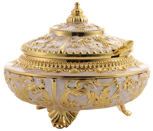 Veemoon Turkish Dish Container Golden Candy Servers Coated Handmade Brass Sugar Bowl Serving Dish Jar with Lid and Spoon Fancy Copper Pot for Kitchen Buffet Wedding Decor