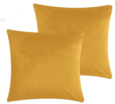 Moonlight Bedding Cushion Covers 45 x 45 CM Set of 2 Crushed Velvet Throw Pillowcases Square Ochre Pillow Covers for Sofa with Invisible Zipper (18 x 18)