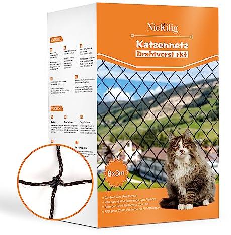 NieKilig Wire-reinforced Cat Net for Balconies, 8x3m Cat Net without Drilling for Grid Windows, Balcony Wire Net Cats for Balconies, Patios, Skylights, Doors, Fences