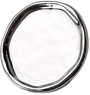 Miokycl Piatto portagioie in ceramica dall'aspetto lucido, semplice e moderno, elegante vassoio portaoggetti per la casa, (argento rotondo)