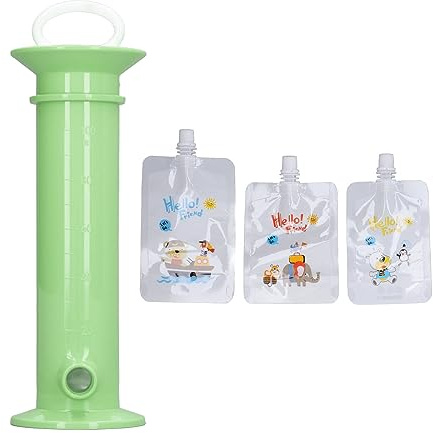 Fruchtpüree-Füller mit 30 Stück Fruchtpüree-Beutel, Wiederverwendbarer Fruchtpüree-Squeeze-Füller für Kleinkinder, Professioneller Ergonomischer Babynahrungsbeutelhersteller (Grün)