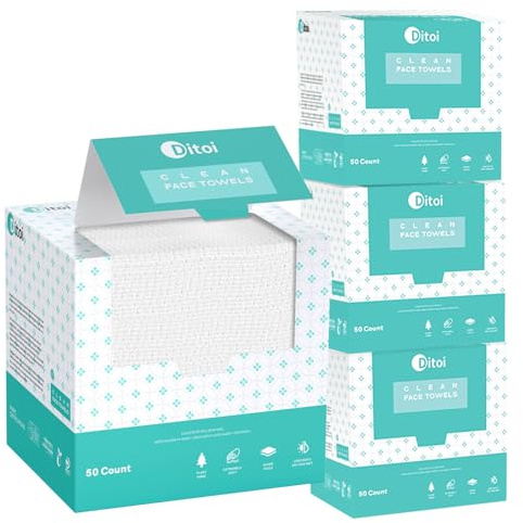 Ditoi XL Disposable Face Towels, 10×12, 200 Count, Thick Dry Wipes | Ultra Soft Plant-Based Wipes, Makeup Remover, Dry & Wet Use, Gentle for Sensitive, Dry & Oily Skin, Great for Travel