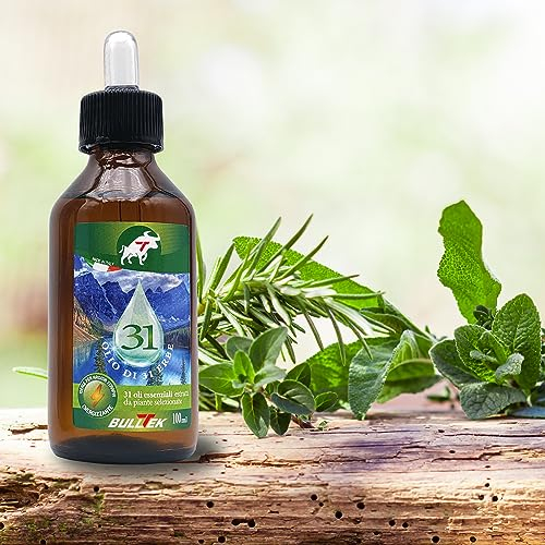 BullTek - Huile de 31 Herbes | Mélange Huiles Essentielles Zéro Alcool | Pour Diffuseur, Massage, Aromathérapie | Végétalien Bio, Sans Parabène, 100 ml