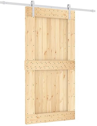 vidaXL Puerta Corredera, Puerta Colgante con Herrajes, Puerta de Establo, Decoración para Entrada de Casa, Madera Maciza de Pino 100x210 cm