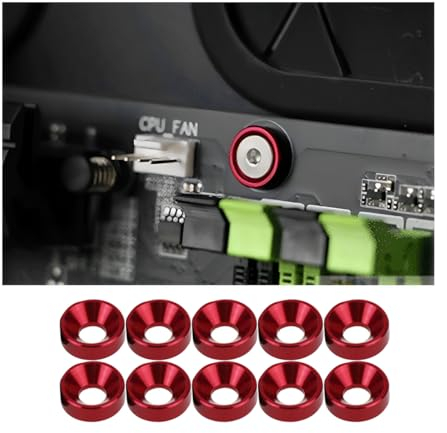 JNNJ 10Pcs Aluminium Senkkopf-Unterlegscheibe, Verschönern Unterlegscheiben für Motorraum, Universal Metal Flachkopf Scheibe für Kotflügel Stoßstangenscheibe(Rot)